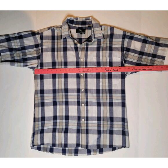 Vintage Steeplechase Blue Gray Plaid Short Sleeve Button Up Shirt Size M - Picture 4 of 7